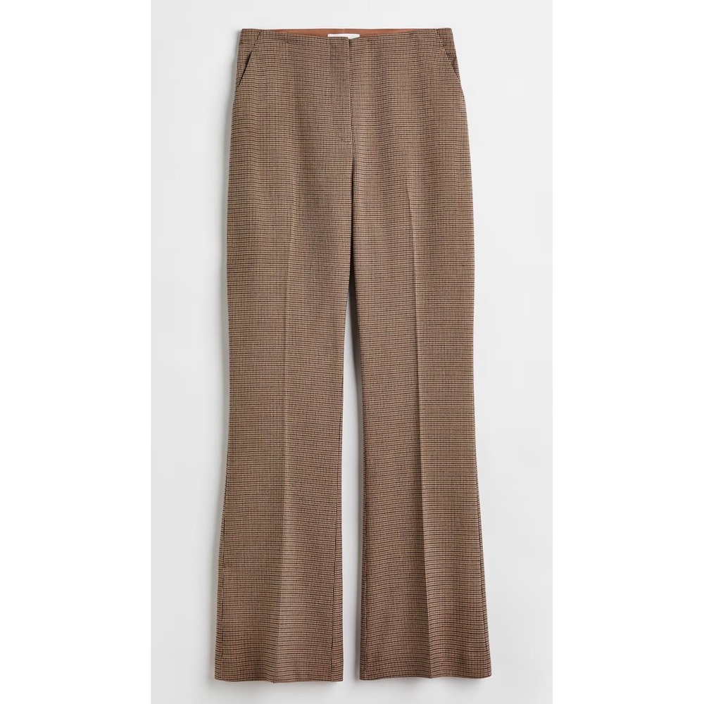 NWT H&M Women‎ Size 8 Houndstooth Brown Pants Flared Pockets Stretch Formal